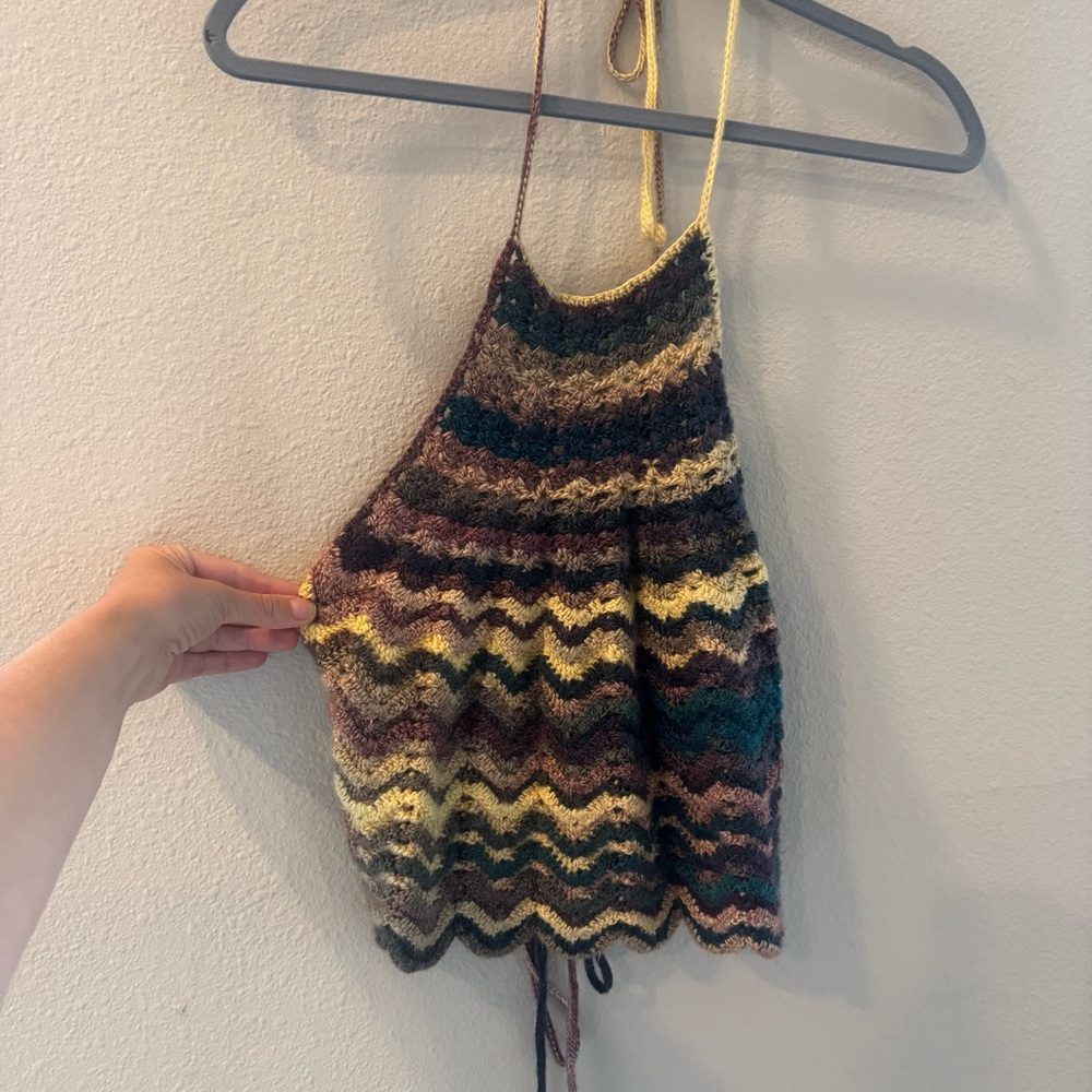 Handmade Crochet Zigzag Knit Halter Top in Multicolor